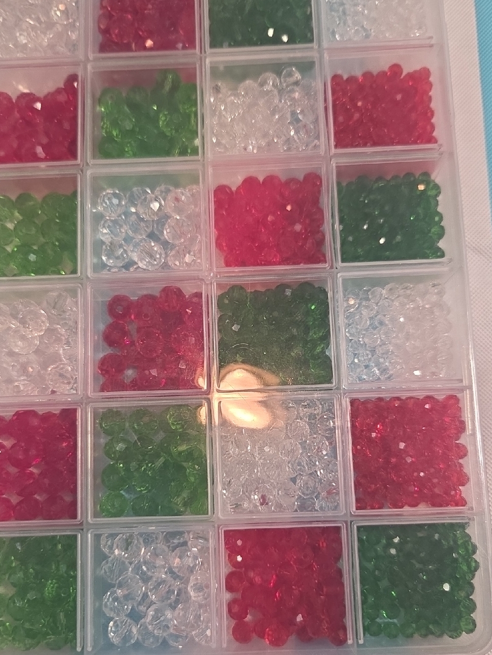 Bead Lot 5  Large Box Assorted Faceted Crystal Bead Mix - Red, Green, Clear